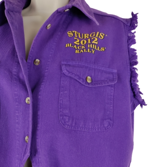Biker design ladies large Sturgis 2012 Black hills rally purple button down top - Picture 5 of 12